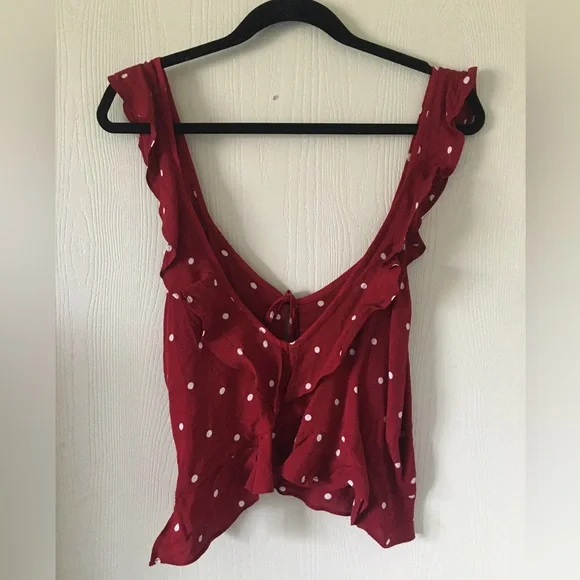 NWOT Leith red ruffle polka dot tie crop top Italian riviera retro vintage - Picture 10 of 12